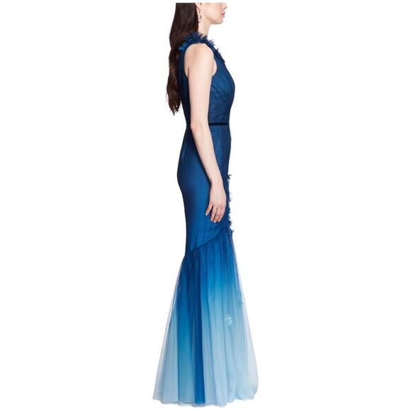 Marchesa Notte NWT $637 Ombré Mermaid Gown in Teal Size 6 - Picture 6 of 10
